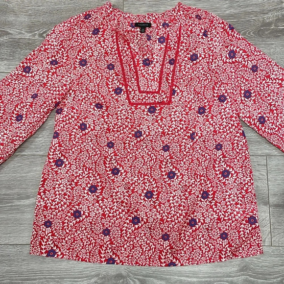 NWOT Talbots Smocked Shoulder Top Red Flowing Branches Long Sleeve XS - Picture 4 of 16